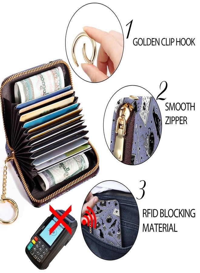 Yonlevres Goth Magic Credit Card Holder Wallet Women, Small RFID Card Holder Wallet for Women with Keychain Zipper, Halloween Leather Mini RFID Blocking Wallets Card Case Accordion Gift - Image 5