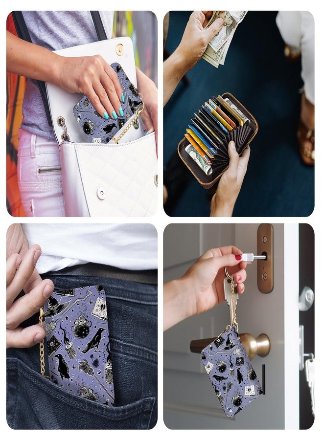 Yonlevres Goth Magic Credit Card Holder Wallet Women, Small RFID Card Holder Wallet for Women with Keychain Zipper, Halloween Leather Mini RFID Blocking Wallets Card Case Accordion Gift - Image 3