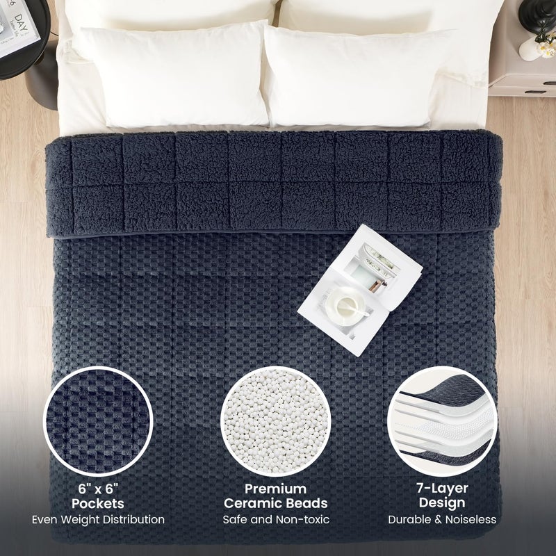 Drewin Weighted Blanket for Adults Queen Size 15lbs, Soft Cozy Turtleback Sherpa Weighted Blankets for Sleeping and Calming, Thick Bed Blanket for Couch Bed, 60 x 80 inches, Dark Grey - Image 4