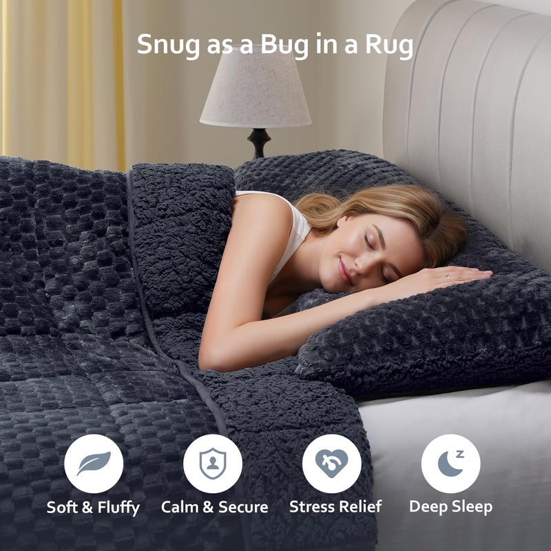 Drewin Weighted Blanket for Adults Queen Size 15lbs, Soft Cozy Turtleback Sherpa Weighted Blankets for Sleeping and Calming, Thick Bed Blanket for Couch Bed, 60 x 80 inches, Dark Grey - Image 3
