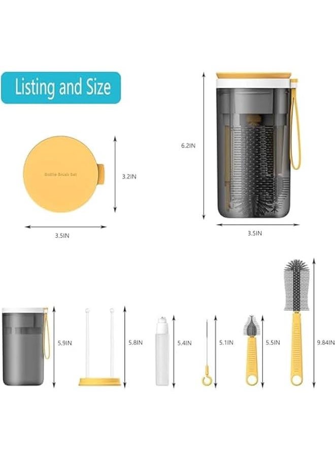 HOOKOR Travel Baby Bottle Brush Set with Extendable Liquid Silicone Bottle Brush，Nipple Brush，Built-in Bottle Drying Rack，Straw Cleaner Brush，Baby Bottle Soap Dispenser，Bottle Warmer (Yellow)  - Image 3