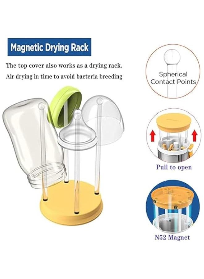 HOOKOR Travel Baby Bottle Brush Set with Extendable Liquid Silicone Bottle Brush，Nipple Brush，Built-in Bottle Drying Rack，Straw Cleaner Brush，Baby Bottle Soap Dispenser，Bottle Warmer (Yellow)  - Image 4