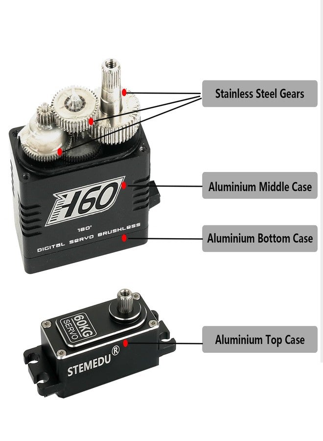 Stemedu 180° RC Servo 60KG High Torque Steering 0.12sec/60° at 7.4V High-Speed, Brushless Digital Motor, Stainless Steel Gear, Waterproof, for DIY RC Models, Robotic Toys - Image 3