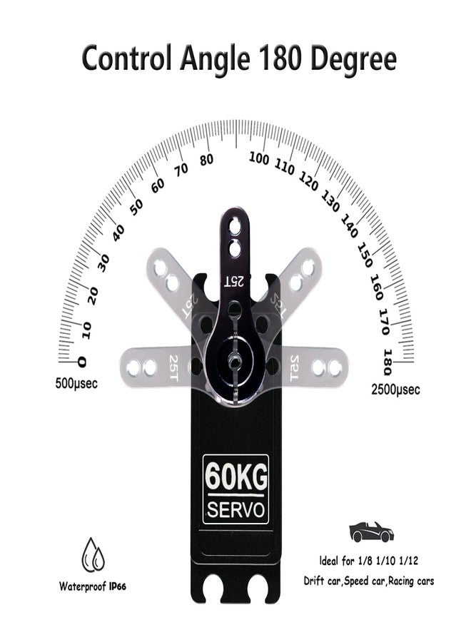 Stemedu 180° RC Servo 60KG High Torque Steering 0.12sec/60° at 7.4V High-Speed, Brushless Digital Motor, Stainless Steel Gear, Waterproof, for DIY RC Models, Robotic Toys - Image 4