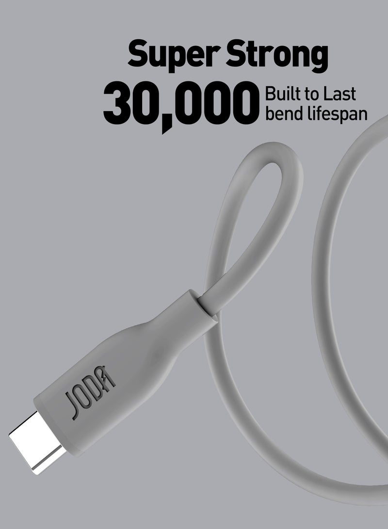 جودا كابل سليب سي - 60W سيليكون 1 متر - رمادي ، متين وأنيق، مثالي للاستخدام اليومي، يُستخدم لشحن الهواتف الذكية، اللابتوبات، والأجهزة اللوحية بسرعة عالية ⚡. مع تصميم عملي وأنيق، يمكن لهذا الكابل أن يتحمل ما يصل إلى 30,000 طية دون تلف 🔄. - Image 2