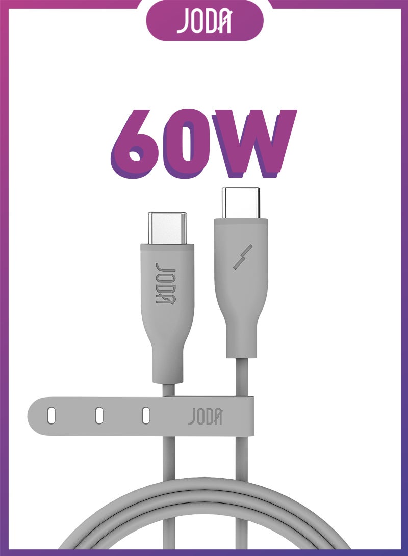 JODA Cable SLIPC - 60W Silicone 1 Meter Gray -  Durable and Stylish, Perfect for Daily Use Used to charge smartphones, laptops, and tablets at high speed ⚡. With a practical and elegant design, this cable can withstand up to 30,000 folds without damage 🔄. Ideal for daily use, offering both reliability and style - Image 1