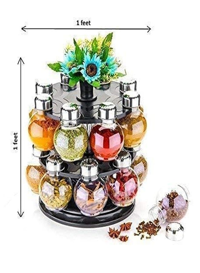 PERDIA Heavy Quality Multipurpose Plastic Big Revolving Spice Rack 16 in 1 Masala Rack Set Condiment Set Spice Container Tabletop Jar Bottle Spice Rack Unbreakable Kitchen Shelves (Black) - Image 3