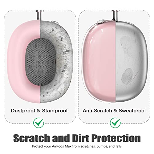 Galafoki 【4 in 1】 Set for Apple AirPod Max Case Cover, Anti-Scratch Ear Pad Covers/Ear Cups Cover/Headband Cover, AirPod Max Covers Accessories for Apple AirPods Max (2020 Lightning /2024 USB-C)-Clear Pink - Image 3
