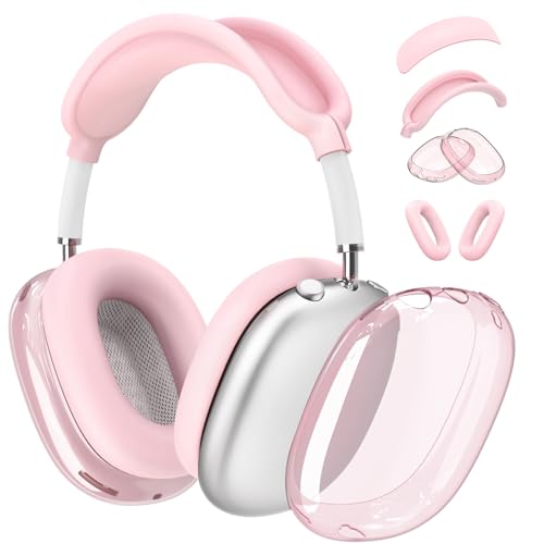 Galafoki 【4 in 1】 Set for Apple AirPod Max Case Cover, Anti-Scratch Ear Pad Covers/Ear Cups Cover/Headband Cover, AirPod Max Covers Accessories for Apple AirPods Max (2020 Lightning /2024 USB-C)-Clear Pink - Image 1