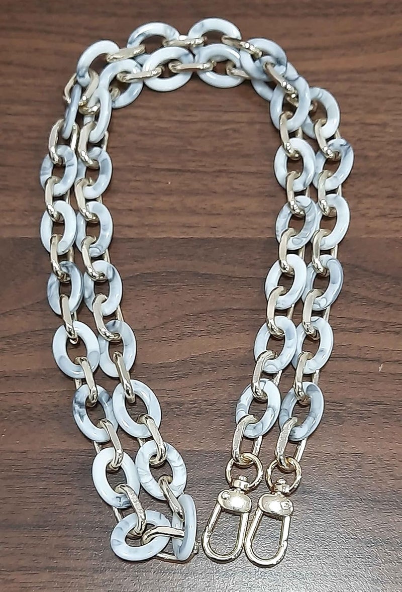 Tia Premium Purse Shoulder Bag Chain Strap Handle Handbag Purse Chain Replacement Purse Clutch Making Decoration DIY WhiteGrey Acrylic with GoldenChain110Cm - Image 1