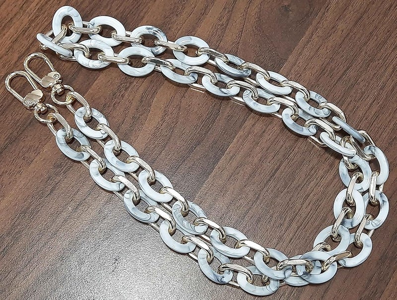 Tia Premium Purse Shoulder Bag Chain Strap Handle Handbag Purse Chain Replacement Purse Clutch Making Decoration DIY WhiteGrey Acrylic with GoldenChain110Cm - Image 2