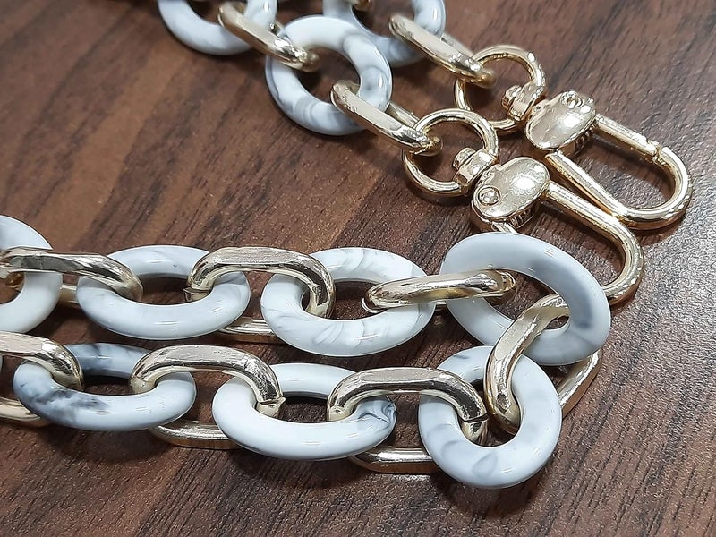 Tia Premium Purse Shoulder Bag Chain Strap Handle Handbag Purse Chain Replacement Purse Clutch Making Decoration DIY WhiteGrey Acrylic with GoldenChain110Cm - Image 3