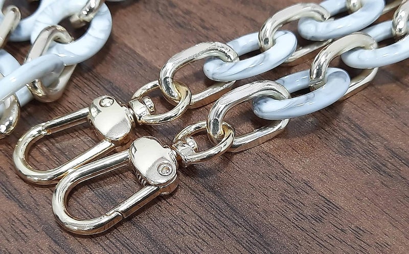 Tia Premium Purse Shoulder Bag Chain Strap Handle Handbag Purse Chain Replacement Purse Clutch Making Decoration DIY WhiteGrey Acrylic with GoldenChain110Cm - Image 4