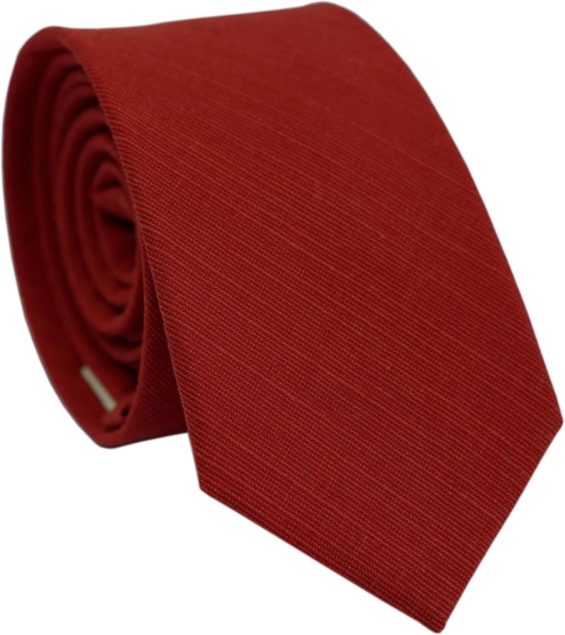 BELLUNO Men's Skinny Ties, Cotton Linen Blend 2.5 inch Solid Neckties - Image 1