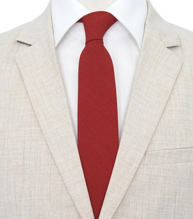 BELLUNO Men's Skinny Ties, Cotton Linen Blend 2.5 inch Solid Neckties - Image 2