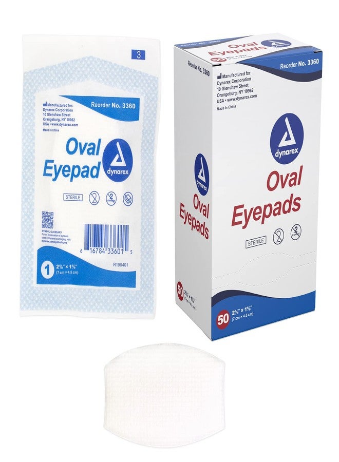 Dynarex Sterile Oval Eye Pads - Individually Wrapped Cotton Patches with Mesh Covering - Single Use, Comfortable, Absorbent Sterile Pads for Eyes - 2.63x1.63", 1 Box of 50 - Image 1