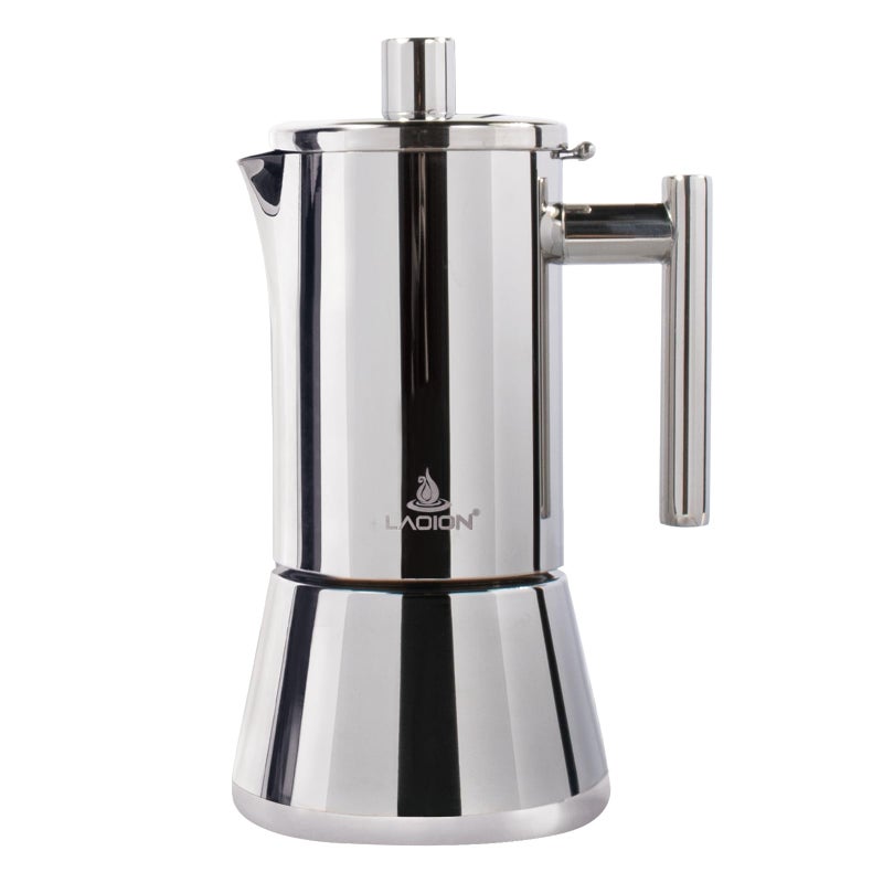LAOION Stovetop Espresso Maker, 6Cup 10 oz Moka Pot, Stainless Steel Cuban and Italian Coffee Maker for Cafetera Cubana, Greca De Cafe Induction Stovetop Compatible, Coffee Gift for Home Travel - Image 1