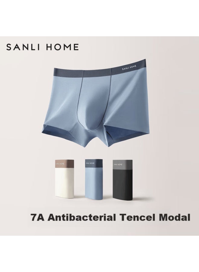 Sanli 7a Antibacterial Men's Modal Antibacterial Boxer Briefs 3-pack Cloud Gray + Black + Washed Stone Blue - Image 1
