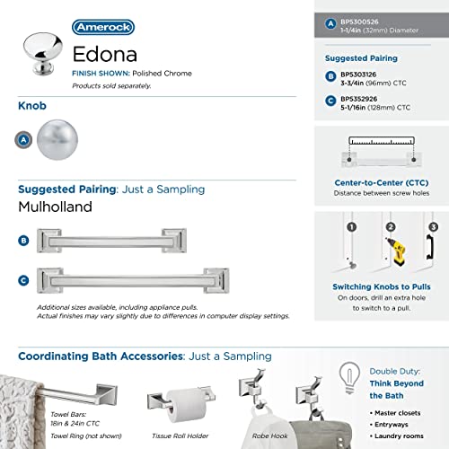 Amerock | Cabinet Knob | Polished Chrome | 1-1/4 inch (32 mm) Diameter | Edona | Drawer Knob | Cabinet Hardware (Pack of 1) - Image 4