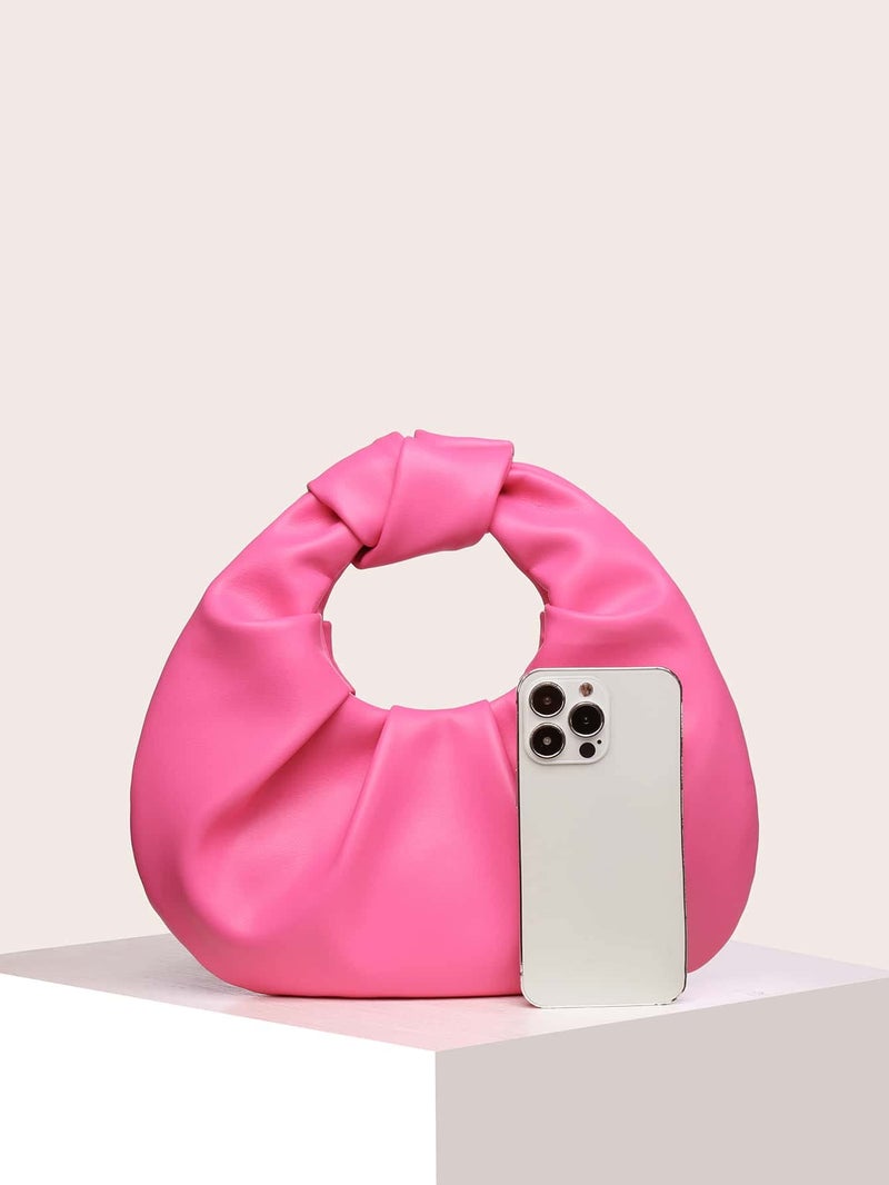 Verdusa Women's Ruched PU Leather Evening Clutch Purse Trendy Small Hobo Handbag Wedding Guest Bags Hot Pink One Size - Image 5