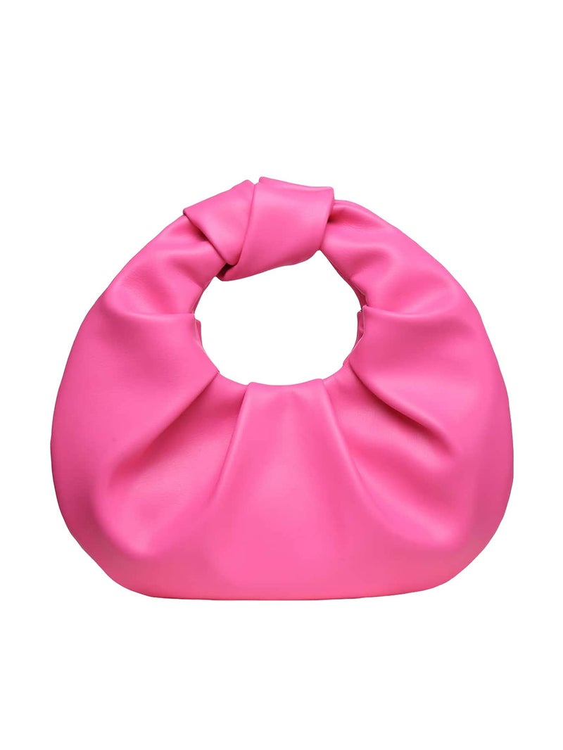Verdusa Women's Ruched PU Leather Evening Clutch Purse Trendy Small Hobo Handbag Wedding Guest Bags Hot Pink One Size - Image 1