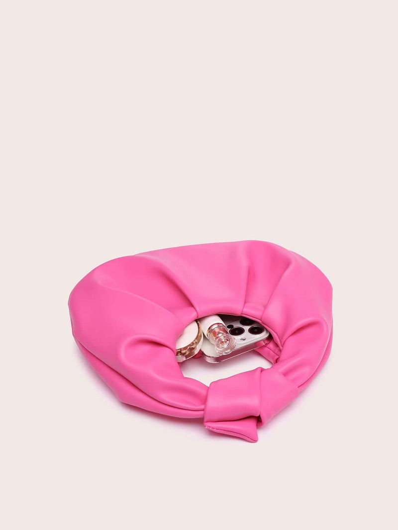 Verdusa Women's Ruched PU Leather Evening Clutch Purse Trendy Small Hobo Handbag Wedding Guest Bags Hot Pink One Size - Image 2