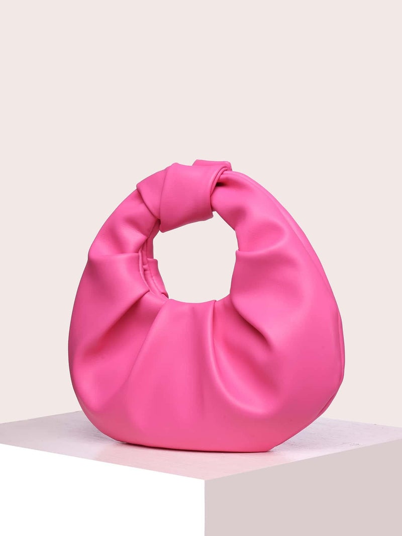 Verdusa Women's Ruched PU Leather Evening Clutch Purse Trendy Small Hobo Handbag Wedding Guest Bags Hot Pink One Size - Image 3