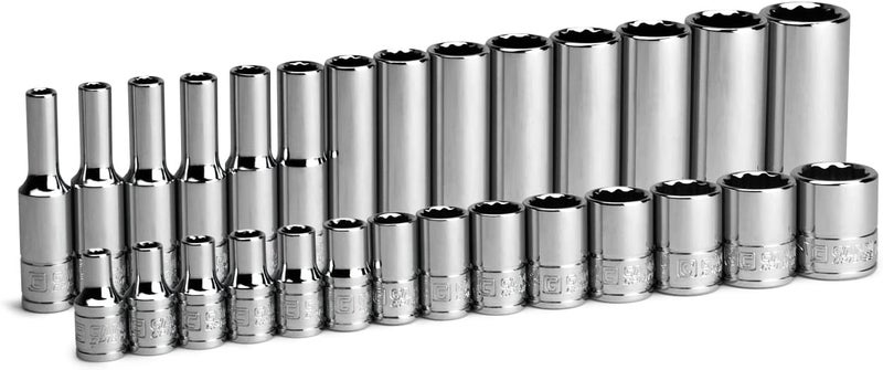 Capri Tools 1/4 in. Drive 12-Point Shallow and Deep Socket Set, Metric, 4 to 15 mm, 28-Piece - Image 1