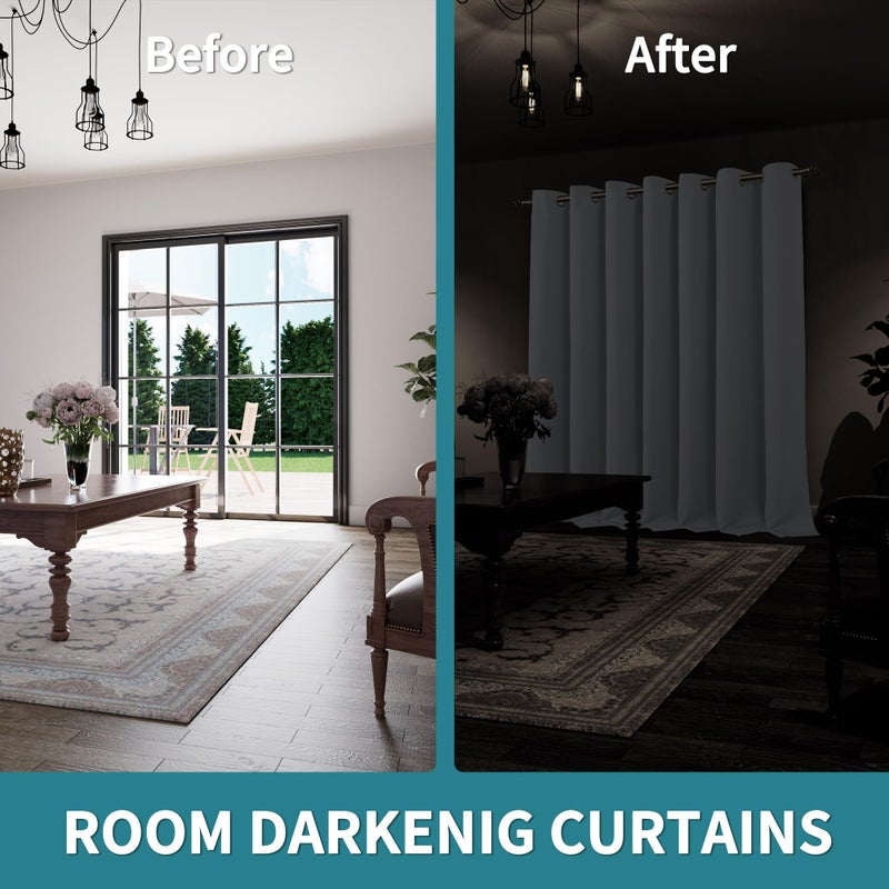 BGment Bgress Patio Sliding Door Surtain 96 بوصة الطول غرفة غامق غرفة الخصوصية مقسمة الستار المضاد للصوت العزل الحراري جروميت مقسمات غرفة مؤقتة 1 لوحة 100 × 96 بوصة رمادية أبيض - Image 3