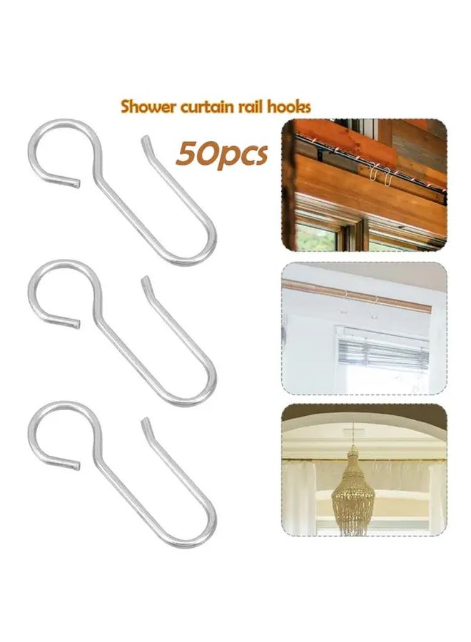 50 Silver Shower Curtain Rail Hooks Heavy Duty Cast Iron Ceiling Hangers Curved Design - Image 1