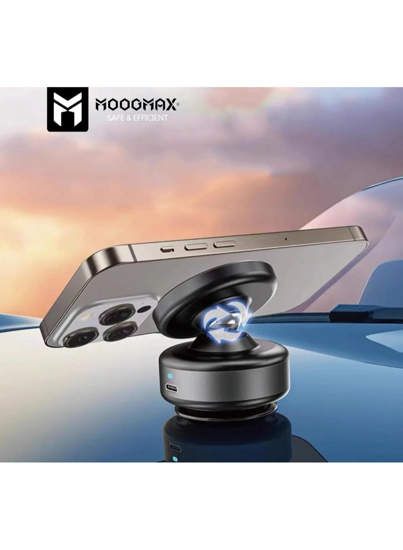 MOOG MAX MagSafe Magnetic Car Phone Holder works with Suction, 360 degree rotatable head magnet, Magnet Mount Anywhere, Magnetic Holder works with Charging Up to a week. Black - Image 1