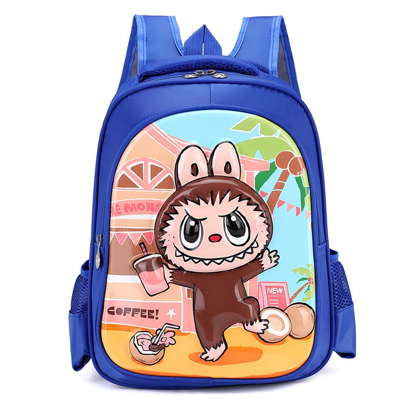 New Labubu Childrens Schoolbag Primary School Students Grade 1-3-6 Cartoon Kindergarten Backpack Cross-border Student Bag Monkey blue. 