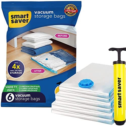 Smart Saver Plastic 6 Pack Vacuum Bags for Travel, Space Saver Bags Storage Bags for Vaccine Sealed Compression Packing Bag with Hand Pump, White - Image 1