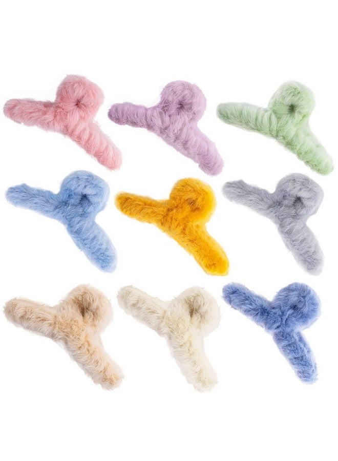 DN Creation Set of 3 Cute Soft Faux Rabbit Fleece Fur Curve, Non Slip Large Barrettes Large Fuzzy Hair Clips Claw Clutcher For Women & Girls - Random Color - Image 1