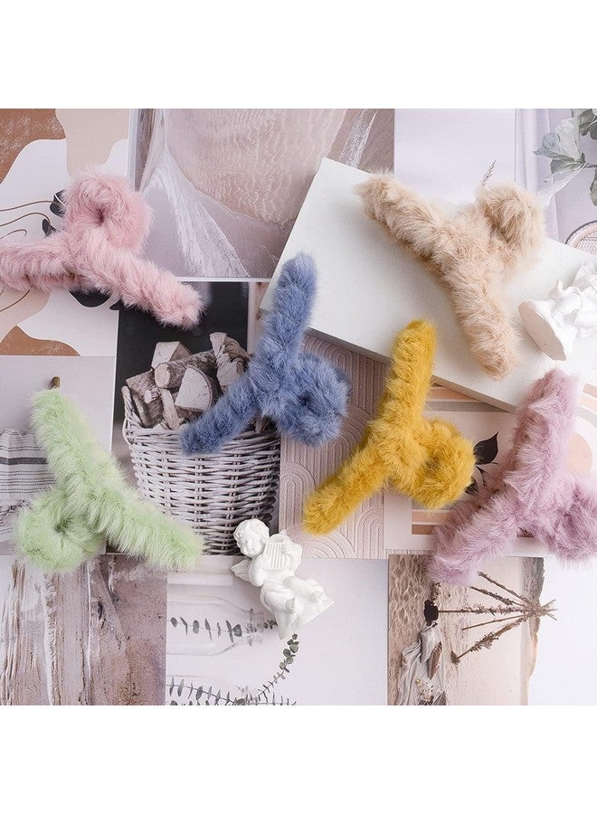 DN Creation Set of 3 Cute Soft Faux Rabbit Fleece Fur Curve, Non Slip Large Barrettes Large Fuzzy Hair Clips Claw Clutcher For Women & Girls - Random Color - Image 4