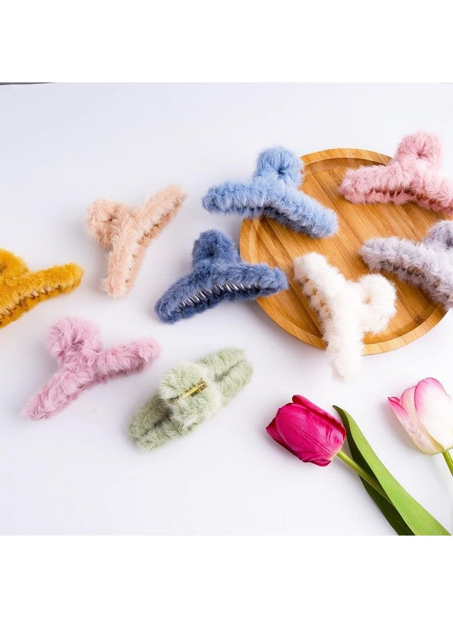 DN Creation Set of 3 Cute Soft Faux Rabbit Fleece Fur Curve, Non Slip Large Barrettes Large Fuzzy Hair Clips Claw Clutcher For Women & Girls - Random Color - Image 3