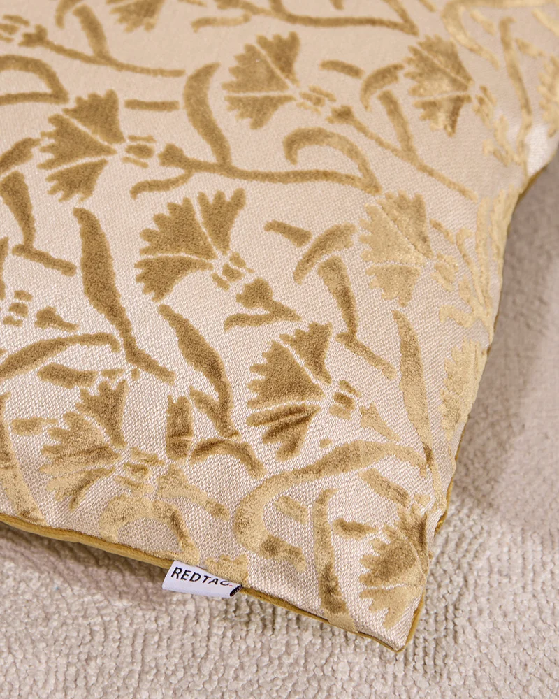 REDTAG Beige Velvet Floral Jacquard Cushion