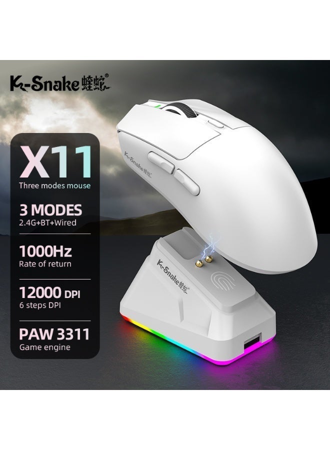 K-Snake X11 Wireless Mouse,Bluetooth/2.4G/Wired Tri-Mode Mouse ,PAW3311 RGB Magnetic Charging Dock Gaming Mouse - Image 2