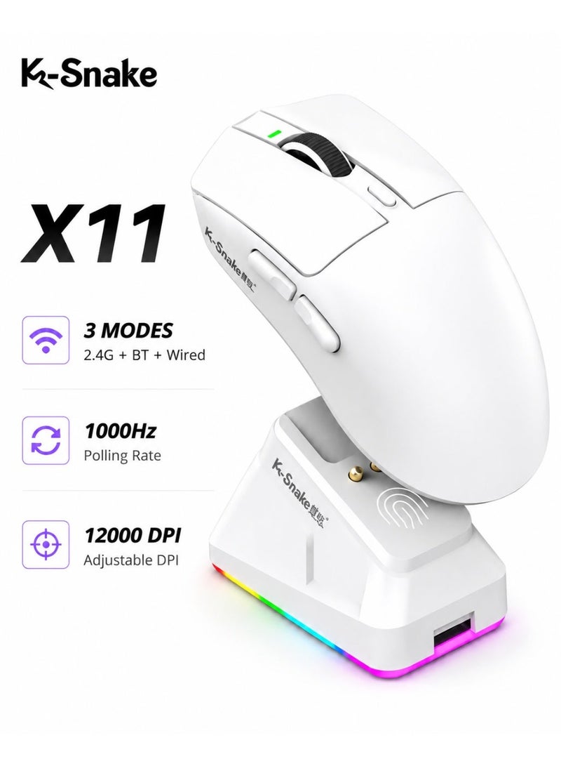 K-Snake X11 Wireless Mouse,Bluetooth/2.4G/Wired Tri-Mode Mouse ,PAW3311 RGB Magnetic Charging Dock Gaming Mouse - Image 1