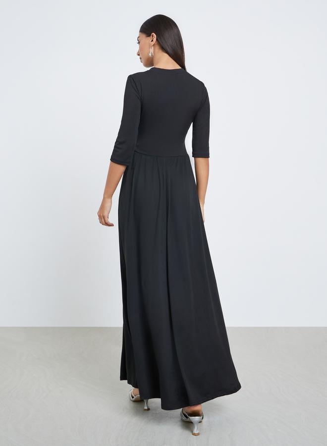 ستايلي فستان ميدي بحافة واسعة وأكمام بطول 3/4 - Image 4