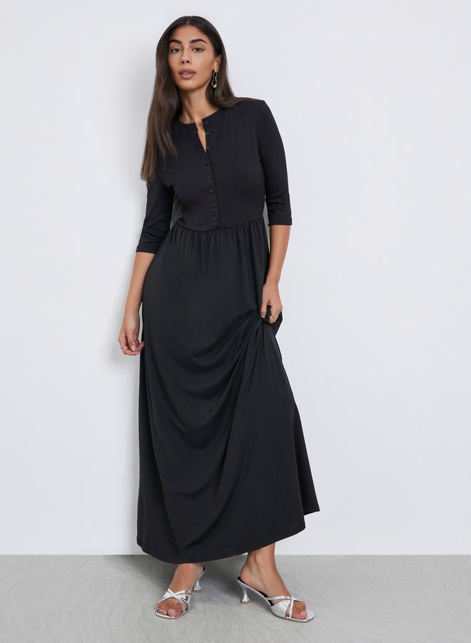 ستايلي فستان ميدي بحافة واسعة وأكمام بطول 3/4 - Image 2