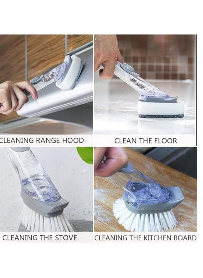 Soap Dispensing Brush Set, Includes Bowl with Handle, Sponge, Replacement Kitchen Tools, Table Brush, Dish, Scrubber Brush, Table/Pan/Sink Brush  - Image 1