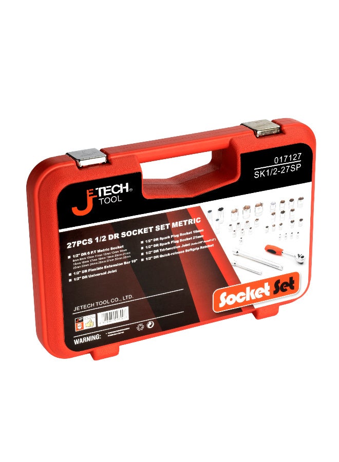 jetechtool Jetech 27-Piece Set 1/2-Inch Drive Socket Set, Professional 1/2 Inch / Metric Sockets with Selected Accessories in A Robust Metal Case - SK1/2-27SP - Image 4