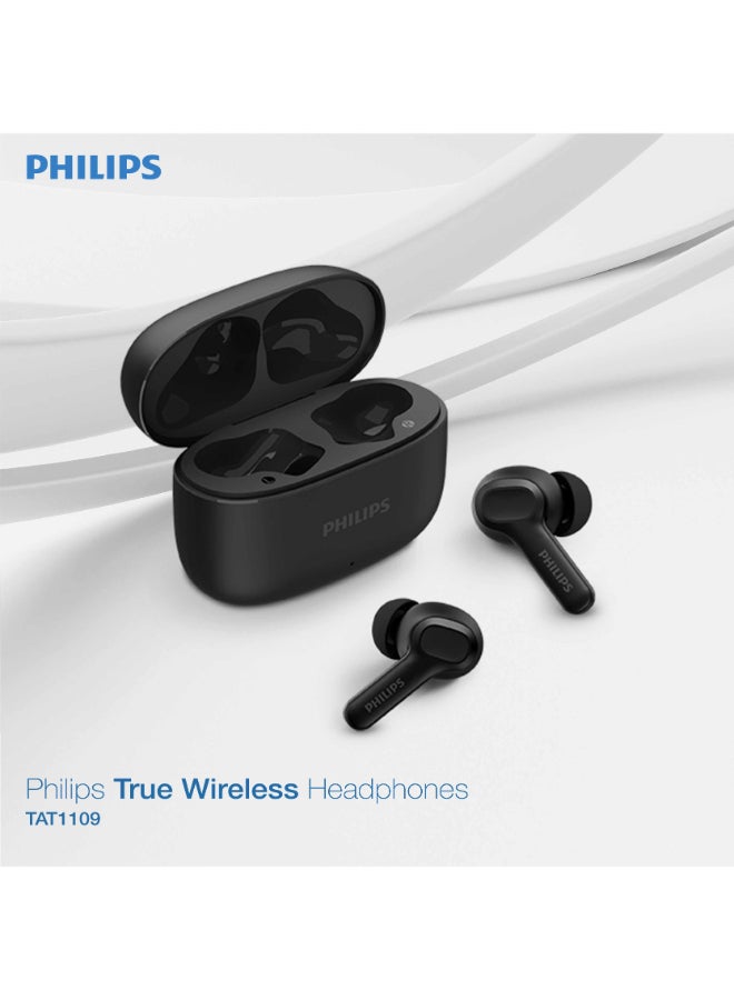 Philips TAT1109BK True Wireless Earbuds – Compact Premium Fit, Clear Dynamic Sound, Bluetooth Fast Pairing Black