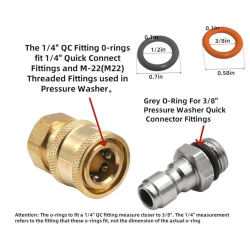 palart 1/4" & 3/8" Pressure Washer QD Colored O-Rings (1/4''&3/8''(25+25) 50 Pack （Red+Grey）,M22 Quick Connect Coupler - Image 4