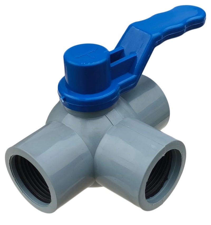 ES EKSAFAR ESEKSAFAR 1/2 inch BSP Thread 1pc T-Port type Female T- Way PVC Threaded Ball Valve Ball - Image 1