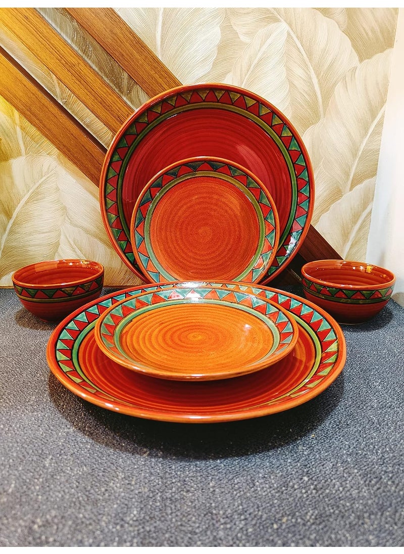 Caffeine Caffeine Ceramic Handmade Rustic Brown Combo Dinner Set (Set of 6)  - Image 1
