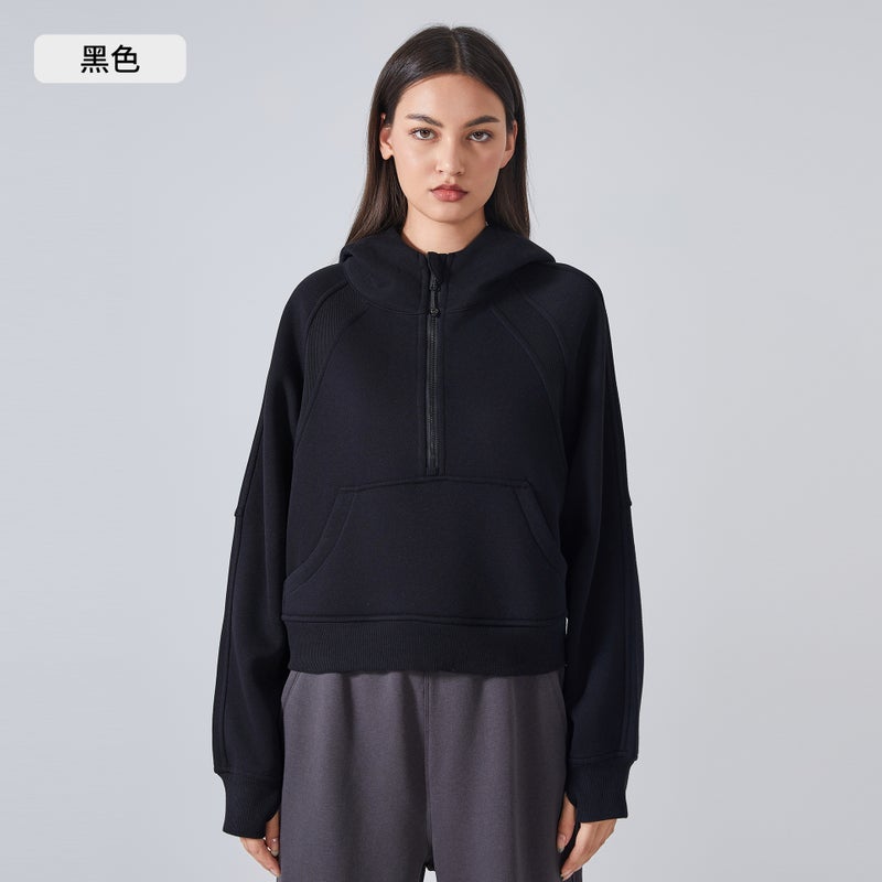Generic New Velveteen Warm Hoodie Women Crop Sportswear Black 