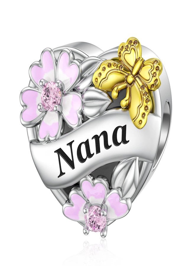 DALARAN 925 Nana Charms for Pandora Charms Bracelet Grandma Heart Bead I Love You Moon and Back with Butterfly and Flower - Image 1