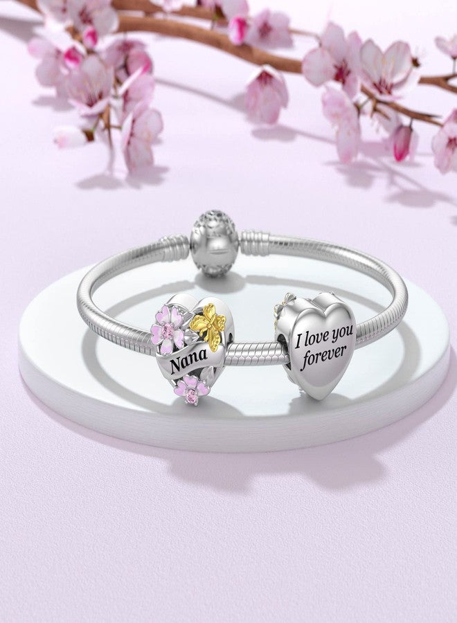 DALARAN 925 Nana Charms for Pandora Charms Bracelet Grandma Heart Bead I Love You Moon and Back with Butterfly and Flower - Image 2